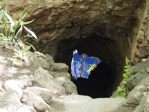 looking down the cave