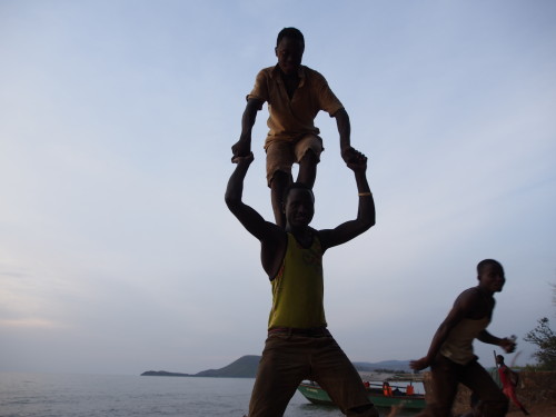 Guys playing at the beach