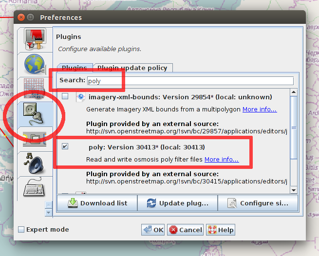 JOSM install poly plugin